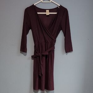 Elegant Faded Glory 3/4 Sleeves Burgundy Wrap Dress